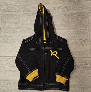 Rocawear Black and Yellow Hooded Denim Toddler Jacket Sz 12 Months